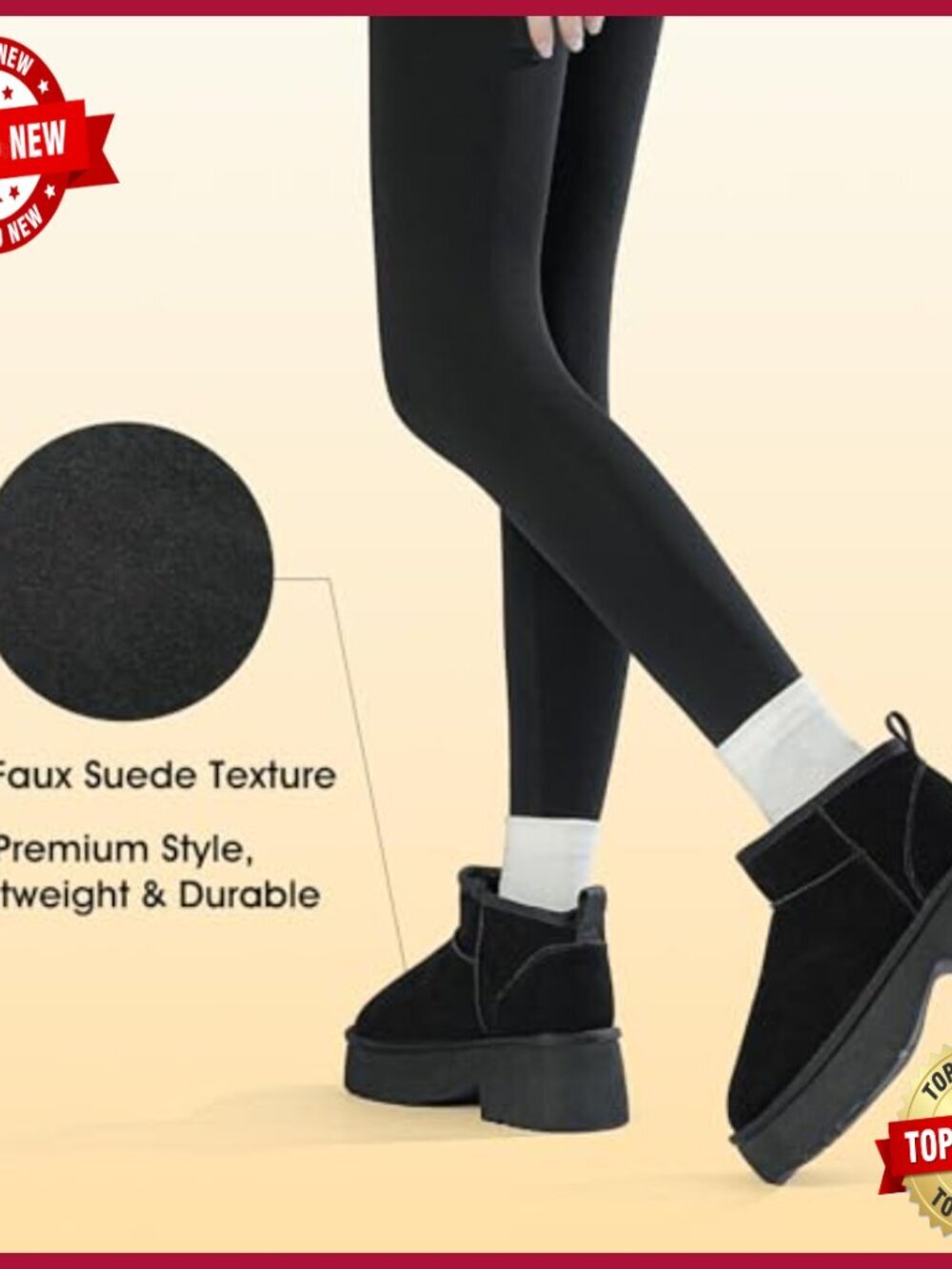 Platform Mini Boots for Women, Fur Lined Ankle Booties, Suede Winter Snow Boots - Picture 6 of 7